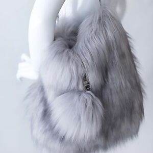 Evelyne Prélonge Paris Faux Fur Shoulder Bag in Himalaya Pearl Brand New w/ Tags